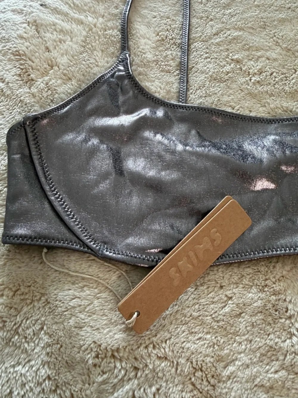 NWT SKIMS Metallic Micro Scoop Bikini Top - Carbon - Picture 3 of 6